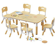 Load image into Gallery viewer, Kids Table and 6 Chairs Set, Height Adjustable Toddler Table and Chair Set, Graffiti Desktop, Classroom/Daycare/Home, Children Multi-Activity Table for Ages 2-8