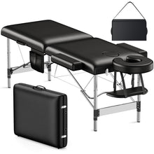 Load image into Gallery viewer, Brelley 2-Fold Aluminum Adjustable Massage Table Portable 22.8" W Black, Aluminum Frame Adjustable Height, with Side Pocket & Carrying Bag, Esthetician Spa Facial Tattoo Bed, 490Lbs Load Capacity