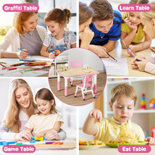 Load image into Gallery viewer, Brelley Kids Table and 2 Chairs Set, Height Adjustable Toddler Desk 31.5" L x 23.6" W and Chair Set, Graffiti Desktop, Classroom/Daycare/Home, Children Multi-Activity Table for Ages 2-8