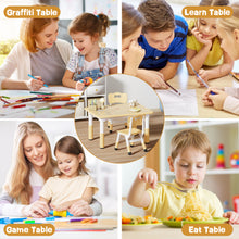 Load image into Gallery viewer, Brelley Kids Table and 2 Chairs Set, Height Adjustable Toddler Desk 31.5" L x 23.6" W and Chair Set, Graffiti Desktop, Classroom/Daycare/Home, Children Multi-Activity Table for Ages 2-8