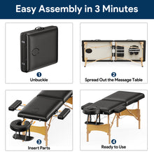 Load image into Gallery viewer, Brelley Massage Table Portable Wooden Lash Bed 24" Wide Adjustable Height 2-Fold Spa Table Foldable Tattoo Bed (Black)