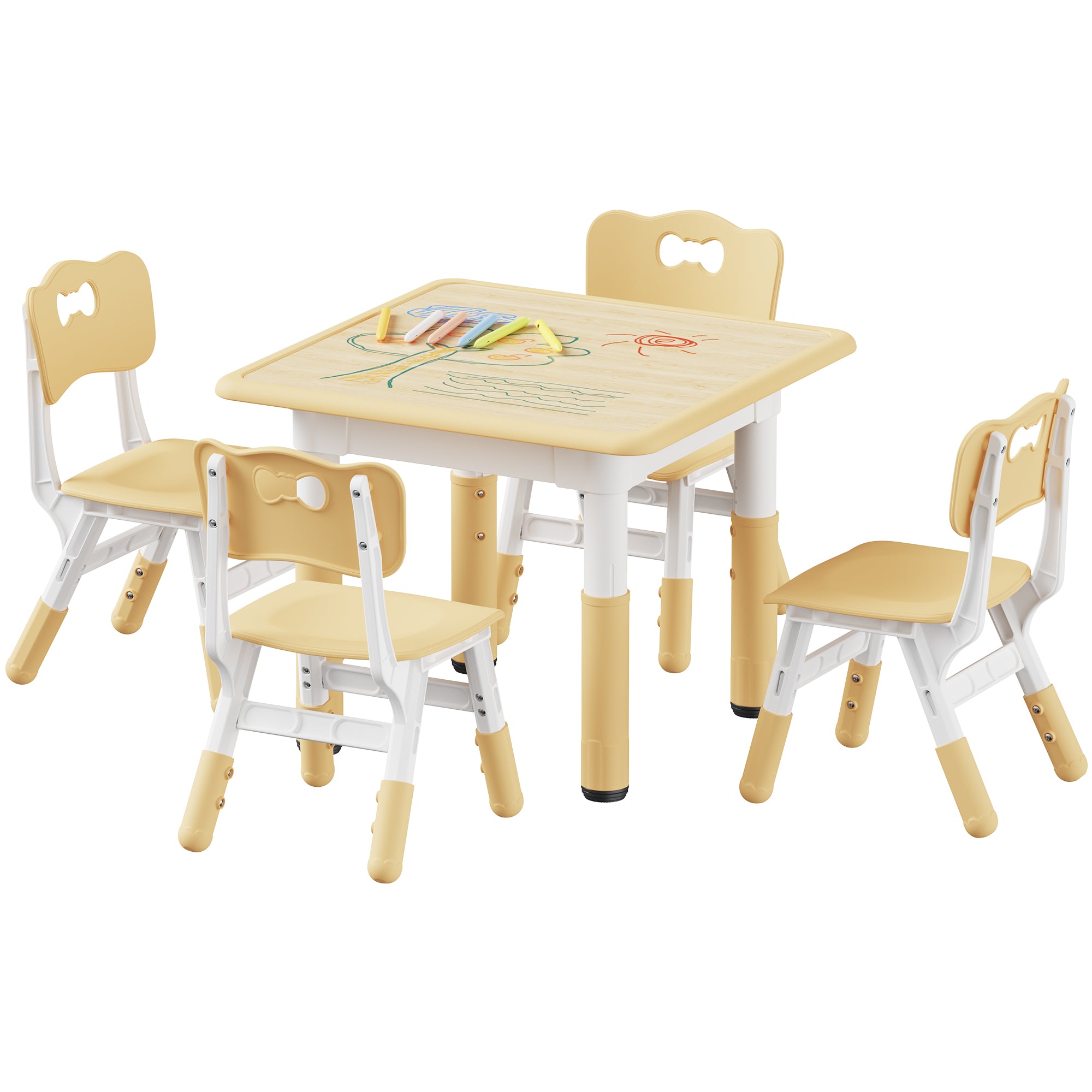 Kids Table and 4 Chairs Set Height Adjustable Toddler Table and Chair Set Graffiti Desktop Classroom Daycare Home Children Multi Activity Table