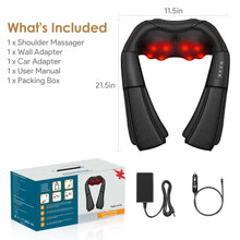 Load image into Gallery viewer, Brelley Massagegerät Nackenmassagegerät mit Wärme 3D Massage, Rückenmassagegerät um Muskelschmerzen zu Lindern, Nackenmassage PU Leder, Geschenke für Frauen, Männer, Vatertag Geschenk
