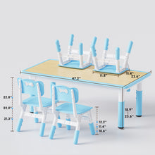 Load image into Gallery viewer, Brelley Kids Table and 4 Chairs Set, Height Adjustable Toddler Table and Chair Set, Graffiti Desktop, Non-Slip Legs, Max 300lbs, Children Multi-Activity Table for Ages 2-10 (Blue)