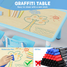 Load image into Gallery viewer, Brelley Kids Table and 4 Chairs Set, Height Adjustable Toddler Table and Chair Set, Graffiti Desktop, Non-Slip Legs, Max 300lbs, Children Multi-Activity Table for Ages 2-10 (Blue)