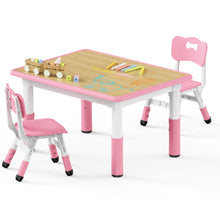Load image into Gallery viewer, Brelley Kids Table and 2 Chairs Set, Height Adjustable Toddler Desk 31.5" L x 23.6" W and Chair Set, Graffiti Desktop, Classroom/Daycare/Home, Children Multi-Activity Table for Ages 2-8
