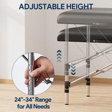 Load image into Gallery viewer, Brelley 2-Fold Aluminum Adjustable Massage Table Portable 22.8" W Black, Aluminum Frame Adjustable Height, with Side Pocket &amp; Carrying Bag, Esthetician Spa Facial Tattoo Bed, 490Lbs Load Capacity
