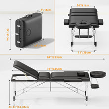 Load image into Gallery viewer, Brelley Massage Table Portable 84" Long 24" Wide Professional 3 Sections Reclining Massage Couch, Aluminum Adjustable Esthetician Bed Tattoo Table SPA Lash Salon Bed with Carrying Bag (Black)

