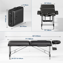 Load image into Gallery viewer, Brelley Massage Table Portable, 2-Fold Lash Bed with Side Pocket, Adjustable Height, Sturdy Aluminum Frame, Esthetician Spa Facial Tattoo Bed with Face Cradle &amp; Carrying Bag, Black
