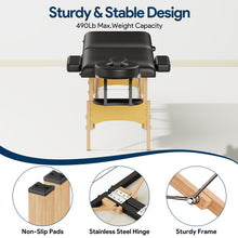 Load image into Gallery viewer, Brelley Massage Table Portable Wooden Lash Bed 24" Wide Adjustable Height 2-Fold Spa Table Foldable Tattoo Bed (Black)
