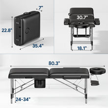 Load image into Gallery viewer, Brelley 2-Fold Aluminum Adjustable Massage Table Portable 22.8" W Black, Aluminum Frame Adjustable Height, with Side Pocket &amp; Carrying Bag, Esthetician Spa Facial Tattoo Bed, 490Lbs Load Capacity
