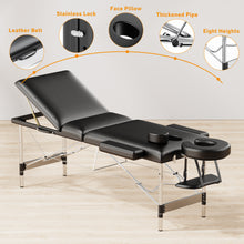 Load image into Gallery viewer, Brelley 3 Sections Aluminum Adjustable Massage Table Portable 22.8" W Black, Aluminum Frame Adjustable Height, Professional Esthetician Lash Spa Tattoo Bed, 490Lbs Load Capacity, with Carrying Bag

