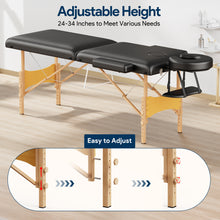 Load image into Gallery viewer, Brelley Massage Table Portable Wooden Lash Bed 24" Wide Adjustable Height 2-Fold Spa Table Foldable Tattoo Bed (Black)
