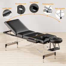 Load image into Gallery viewer, Brelley Massage Table Portable 84" Long 24" Wide Professional 3 Sections Reclining Massage Couch, Aluminum Adjustable Esthetician Bed Tattoo Table SPA Lash Salon Bed with Carrying Bag (Black)

