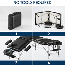 Load image into Gallery viewer, Brelley Massage Table Portable, 2-Fold Lash Bed with Side Pocket, Adjustable Height, Sturdy Aluminum Frame, Esthetician Spa Facial Tattoo Bed with Face Cradle &amp; Carrying Bag, Black
