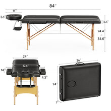 Load image into Gallery viewer, Brelley Massage Table Portable Wooden Lash Bed 24" Wide Adjustable Height 2-Fold Spa Table Foldable Tattoo Bed (Black)
