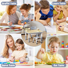 Load image into Gallery viewer, Brelley Kids Table and 2 Chairs Set, Height Adjustable Toddler Desk 31.5" L x 23.6" W and Chair Set, Graffiti Desktop, Classroom/Daycare/Home, Children Multi-Activity Table for Ages 2-8
