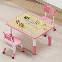 Load image into Gallery viewer, Brelley Kids Table and 2 Chairs Set, Height Adjustable Toddler Desk 31.5" L x 23.6" W and Chair Set, Graffiti Desktop, Classroom/Daycare/Home, Children Multi-Activity Table for Ages 2-8
