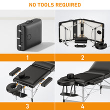 Load image into Gallery viewer, Brelley Massage Table Portable 84" Long 24" Wide Professional 3 Sections Reclining Massage Couch, Aluminum Adjustable Esthetician Bed Tattoo Table SPA Lash Salon Bed with Carrying Bag (Black)
