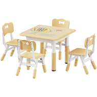 Kids Table and 4 Chairs Set, Height Adjustable Toddler Table and Chair Set, Graffiti Desktop, Classroom/Daycare/Home, Children Multi-Activity Table for Ages 2-8