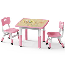 Load image into Gallery viewer, Brelley Kids Table and 2 Chairs Set, Height Adjustable Toddler Desk and Chair Set, Graffiti Desktop, Classroom/Daycare/Home, Children Multi-Activity Table for Ages 3-8
