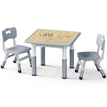 Load image into Gallery viewer, Brelley Kids Table and 2 Chairs Set, Height Adjustable Toddler Desk and Chair Set, Graffiti Desktop, Classroom/Daycare/Home, Children Multi-Activity Table for Ages 3-8
