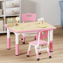 Load image into Gallery viewer, Brelley Kids Table and 2 Chairs Set, Height Adjustable Toddler Desk 31.5" L x 23.6" W and Chair Set, Graffiti Desktop, Classroom/Daycare/Home, Children Multi-Activity Table for Ages 2-8
